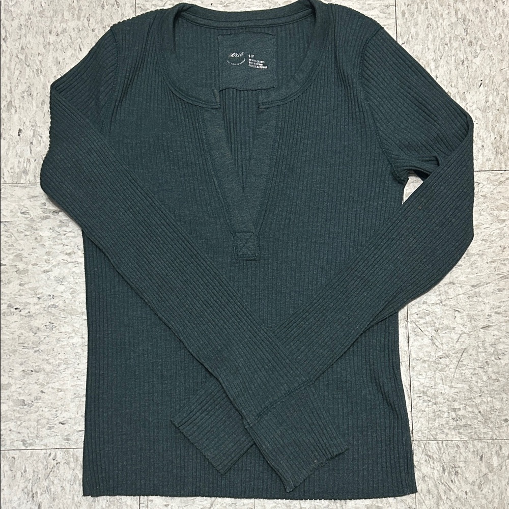 American Eagle Outfitters Deep Teal V Neck Long Sleeve Top